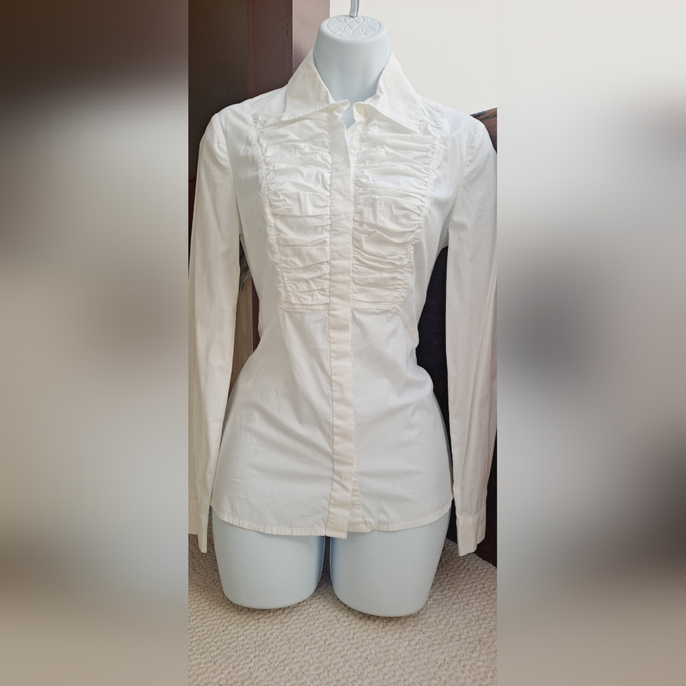 NWOT Brand New Moda International Victoria's Secret Tuxedo Top Ruffled Blouse - Picture 5 of 12